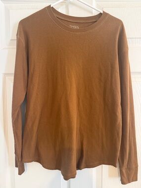 Time and Tru Women’s Long-Sleeve Waffle Knit Shirt - Rust Brown